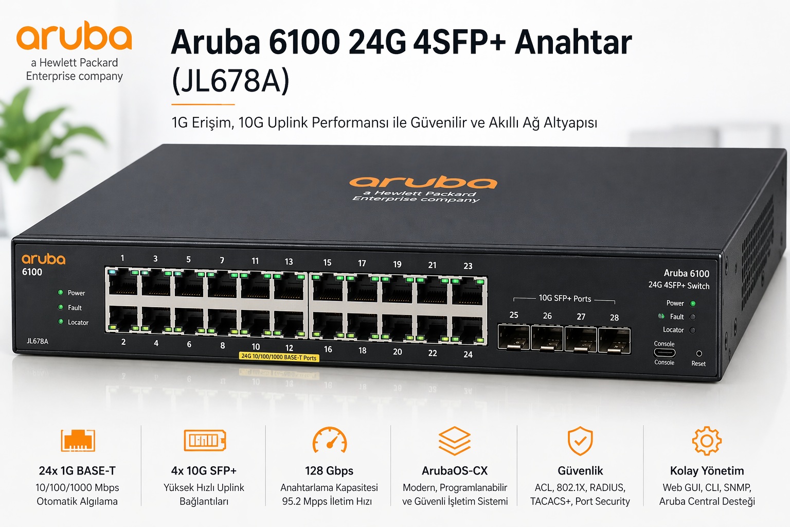 Aruba 6100 24G 4SFP+ Anahtar JL678A
