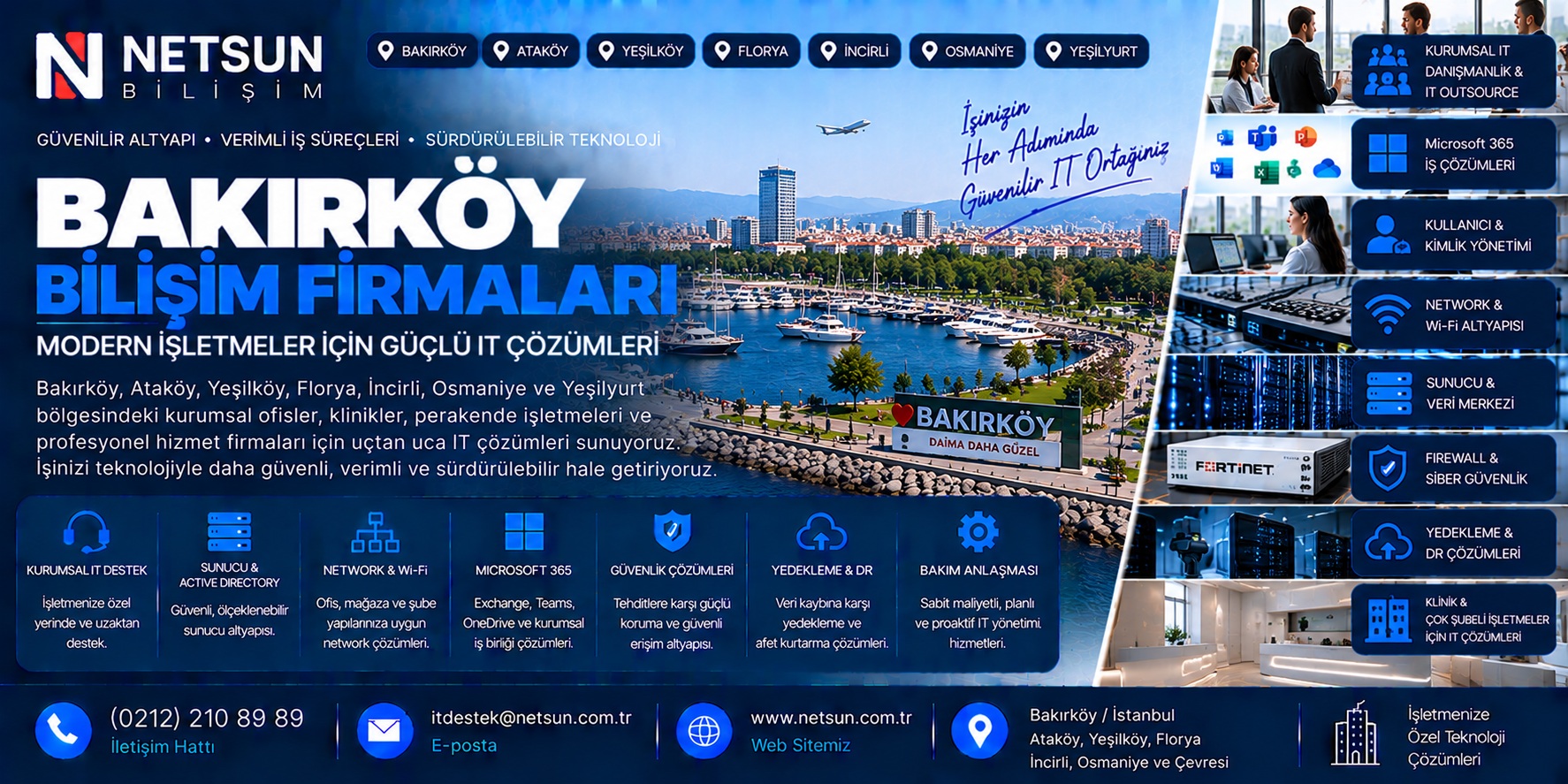 Bakırköy bilişim firmaları kurumsal IT destek, IT outsource, Microsoft 365, network ve server çözümleri - NETSUN Bilişim