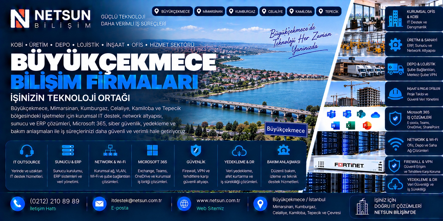 Büyükçekmece bilişim firmaları üretim KOBİ depo ERP server Microsoft 365 network VPN ve kurumsal IT destek - NETSUN Bilişim