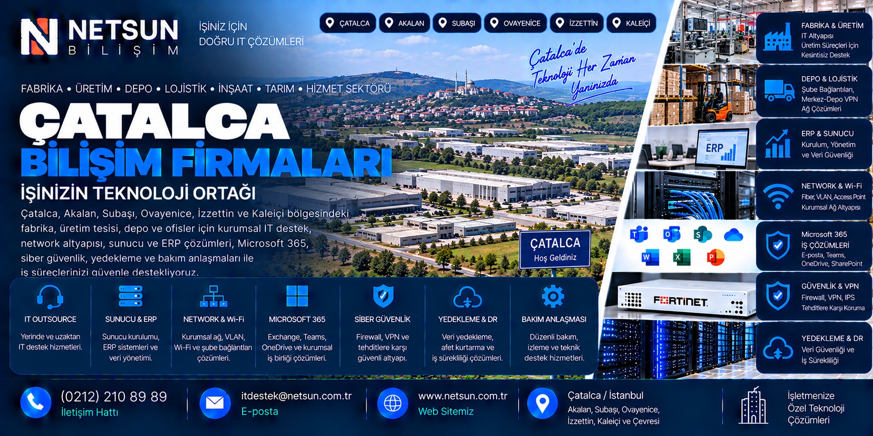 Çatalca bilişim firmaları fabrika üretim ERP server network fiber Wi-Fi VPN firewall ve kurumsal IT destek - NETSUN Bilişim