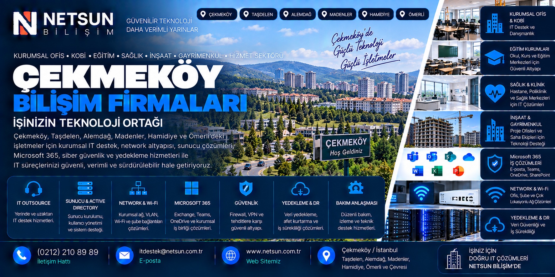 Çekmeköy Taşdelen Alemdağ kurumsal IT destek Microsoft 365 server Active Directory network Wi-Fi ve güvenlik çözümleri - NETSUN Bilişim