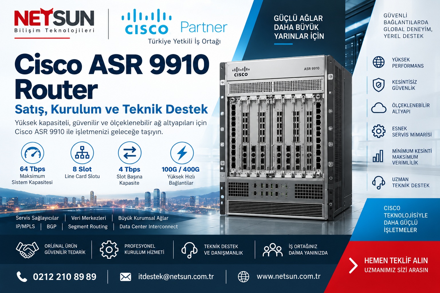Cisco ASR 9910 Router fiyat satış kurulum ve Cisco Türkiye Partner NETSUN Bilişim
