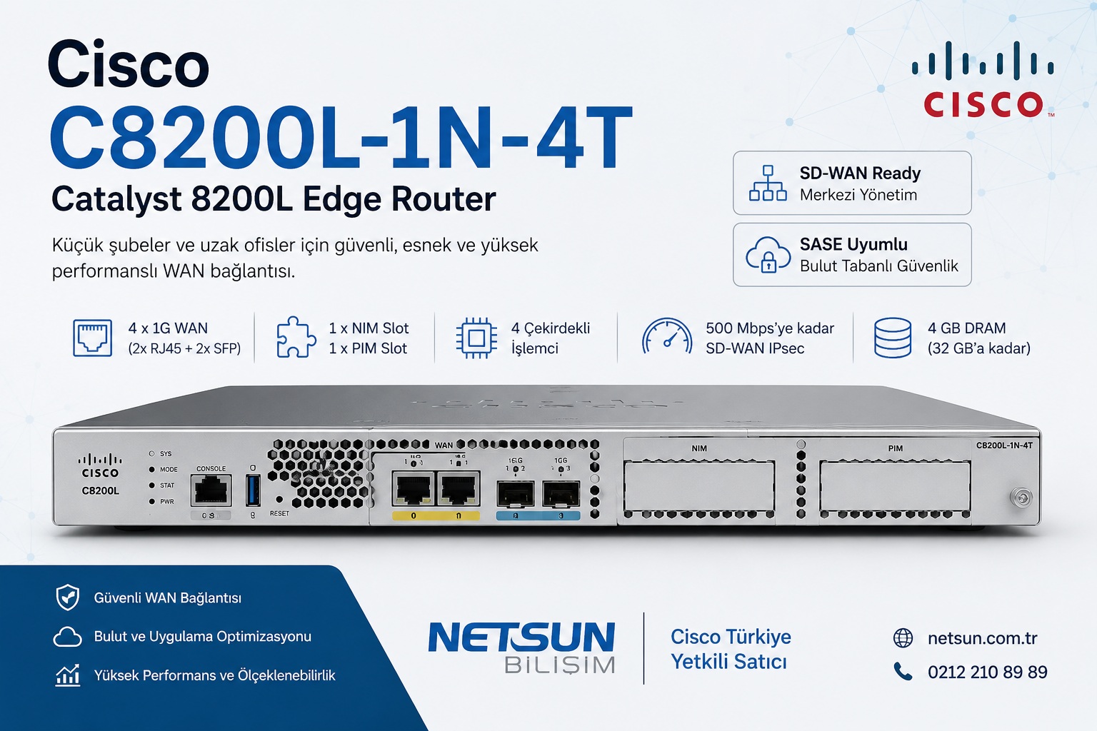 Cisco C8200L-1N-4T Router Türkiye Yetkili Satıcı NETSUN Bilişim