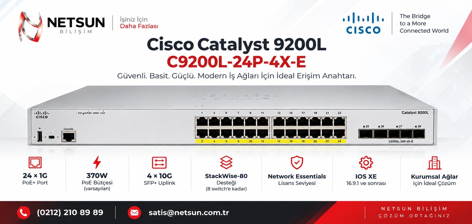 Cisco C9200L-24P-4X-E 24 port PoE+ 4x10G Catalyst switch