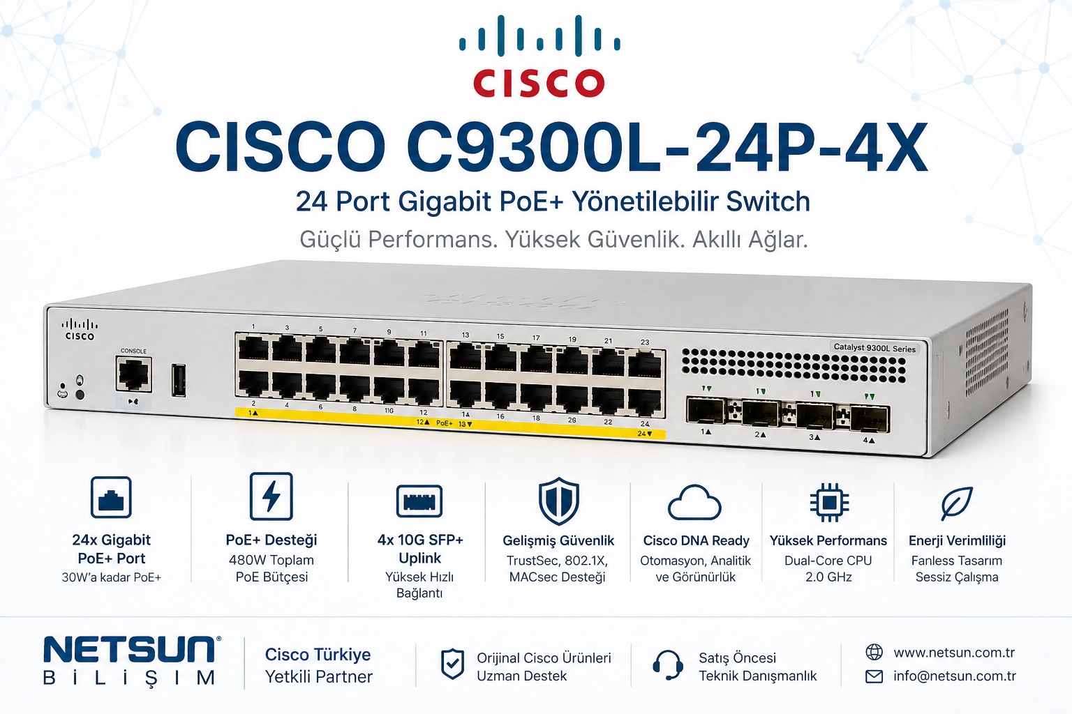 Cisco C9300L-24P-4X 24 port PoE+ Catalyst switch