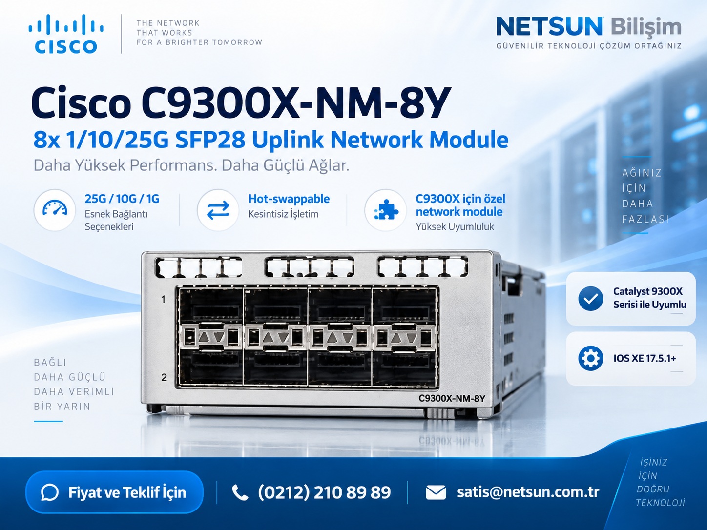 Cisco C9300X-NM-8Y 8 port 25G 10G 1G SFP28 network module