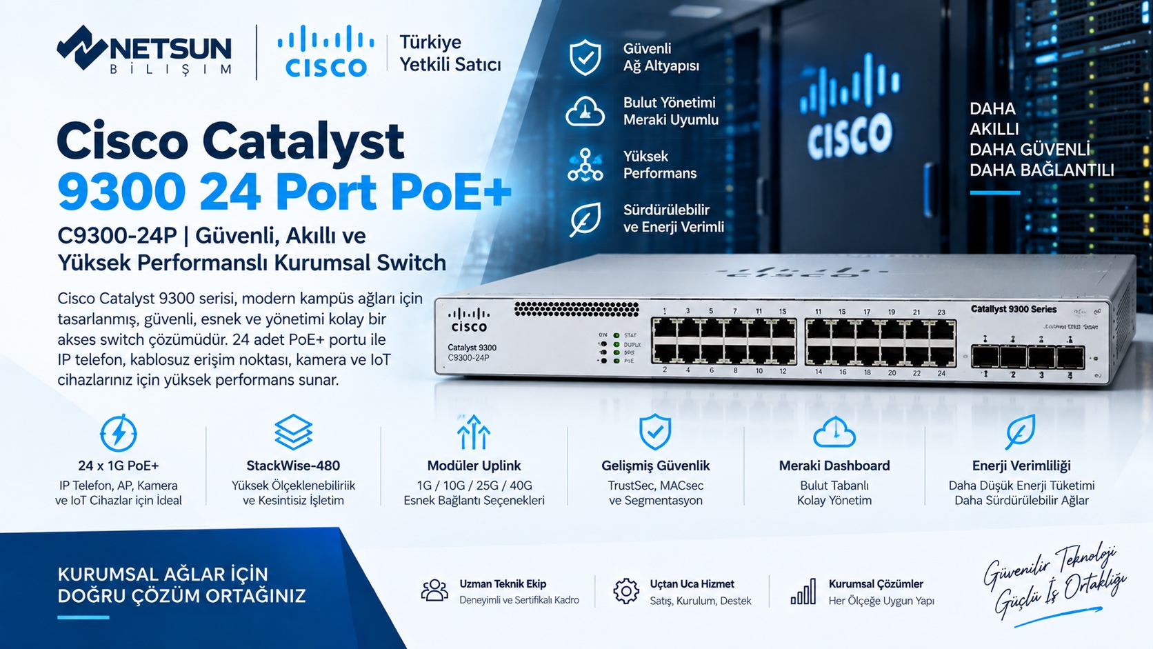 Cisco Catalyst 9300 24 Port PoE+ C9300-24P Switch - Netsun Bilişim
