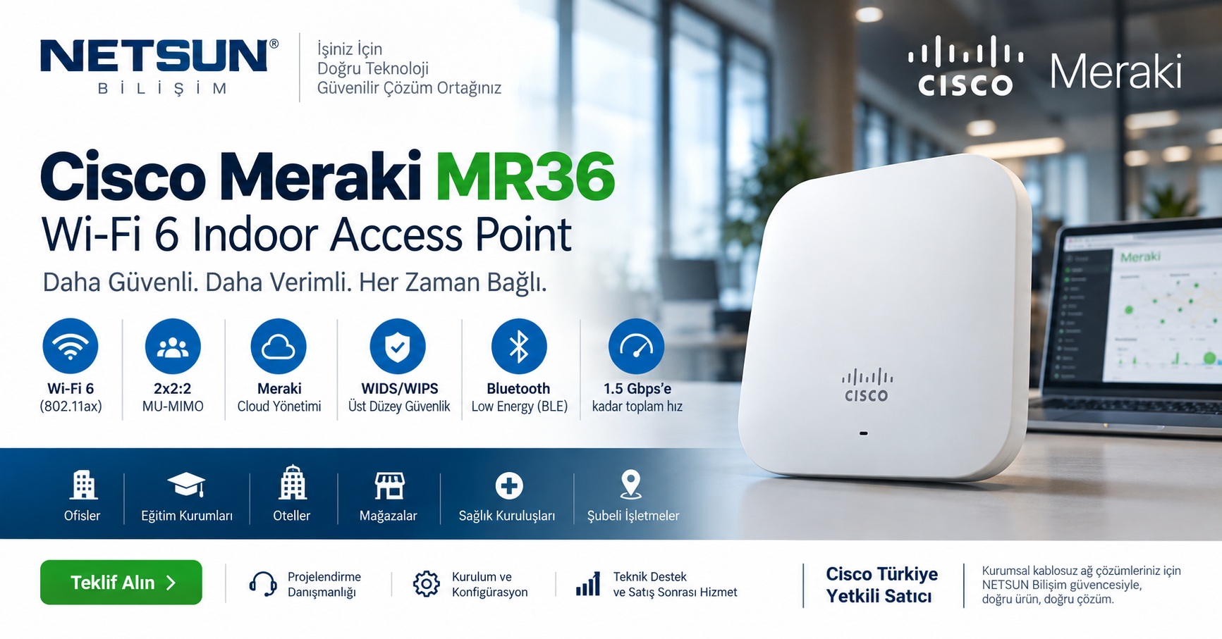 Cisco Meraki MR36 Wi-Fi 6 Indoor Access Point