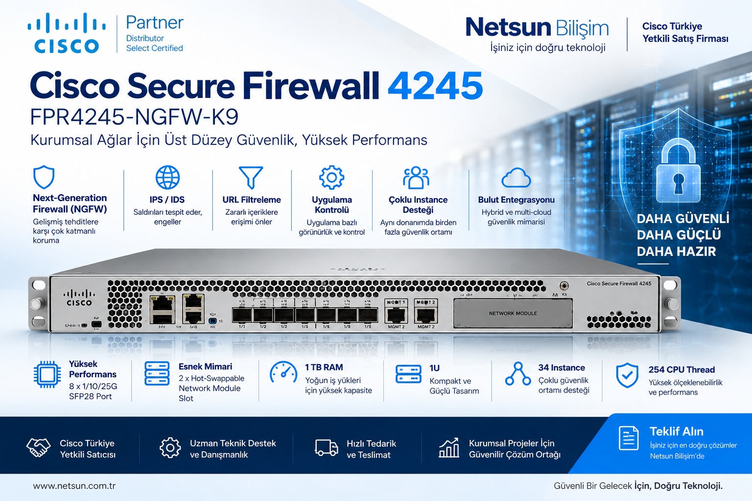 Cisco Secure Firewall 4245 FPR4245-NGFW-K9 kurumsal yeni nesil firewall - Netsun Bilişim