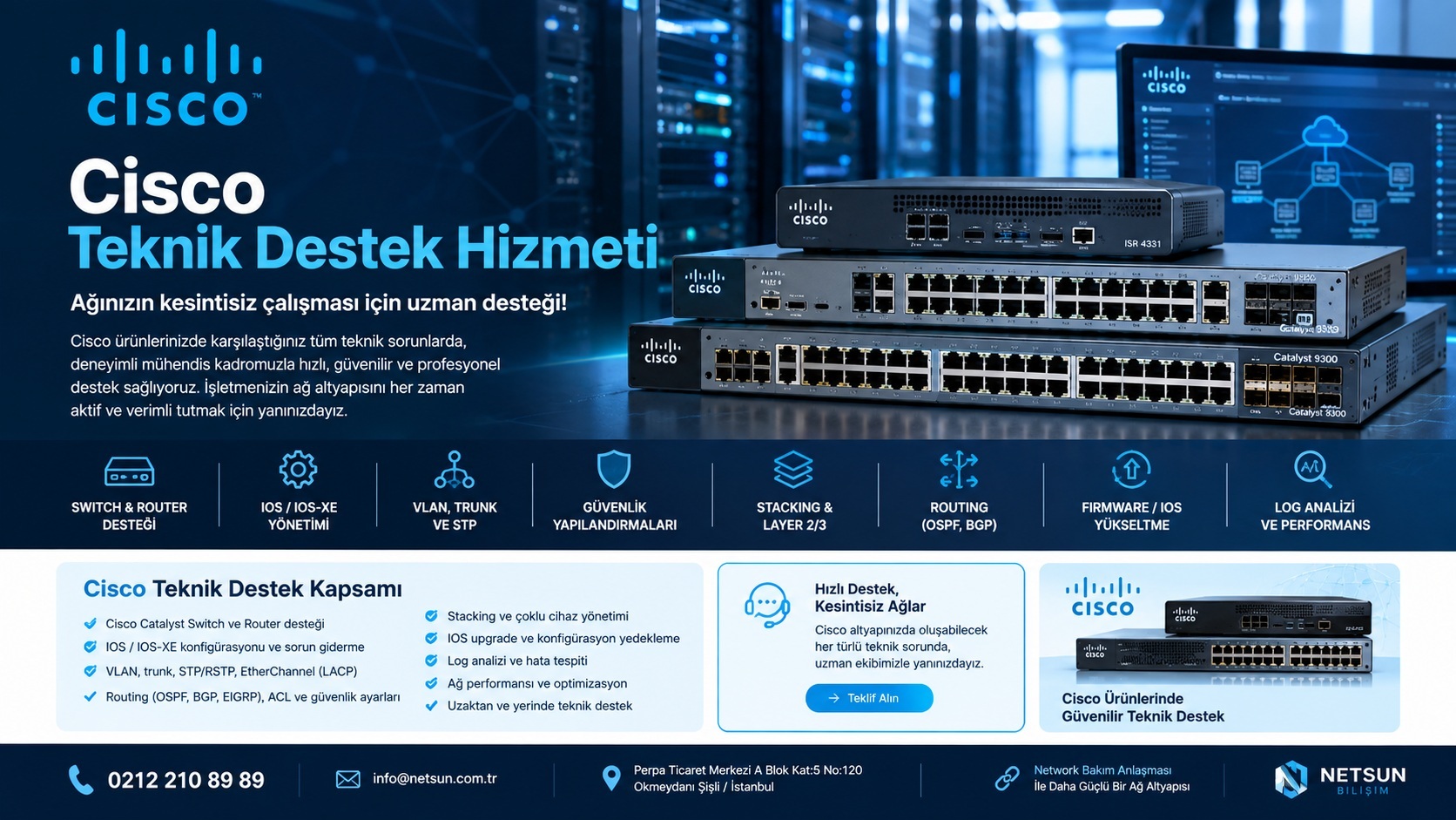 Cisco Teknik Destek Hizmeti Cisco Catalyst Switch Router NETSUN Bilişim
