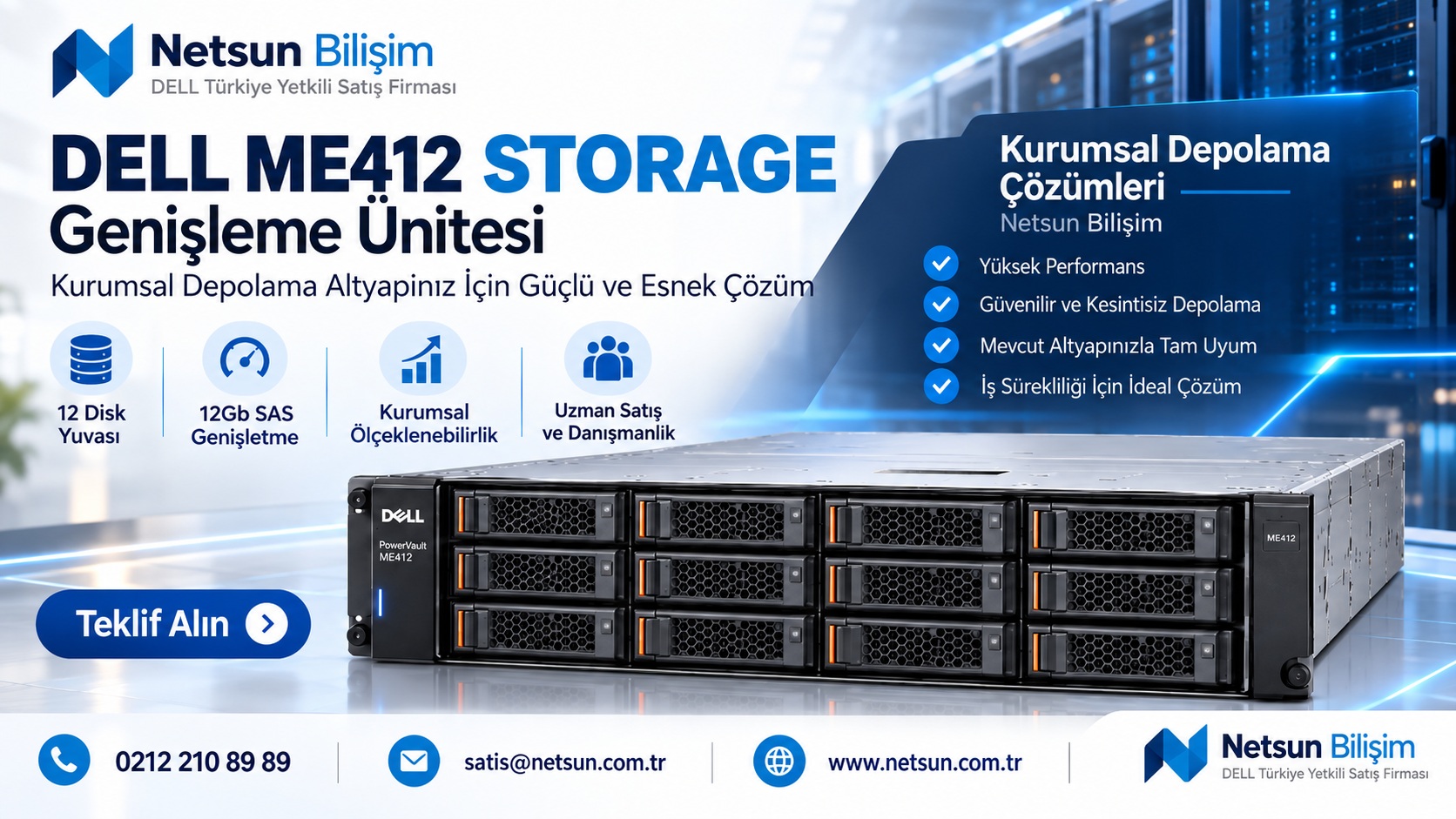 Dell PowerVault ME412 12 diskli genişletme kasası