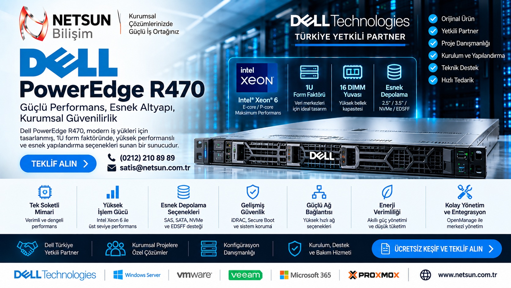 Dell PowerEdge R470 1U rack sunucu - NETSUN Bilişim Dell Türkiye Yetkili Partner