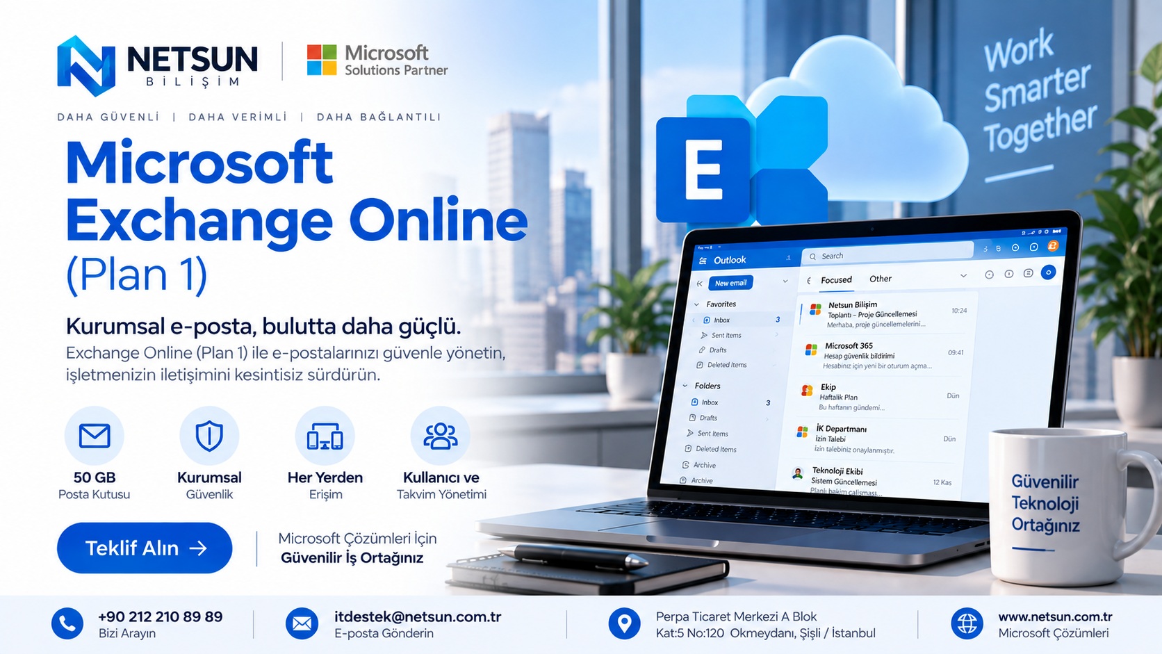 Microsoft Exchange Online Plan 1 kurumsal e-posta lisansı ve fiyat teklifi