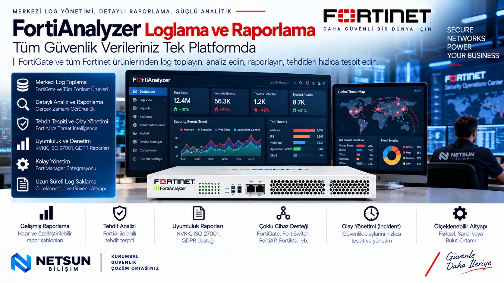 FortiAnalyzer FortiGate merkezi loglama analiz raporlama ve FortiSoC kurulumu