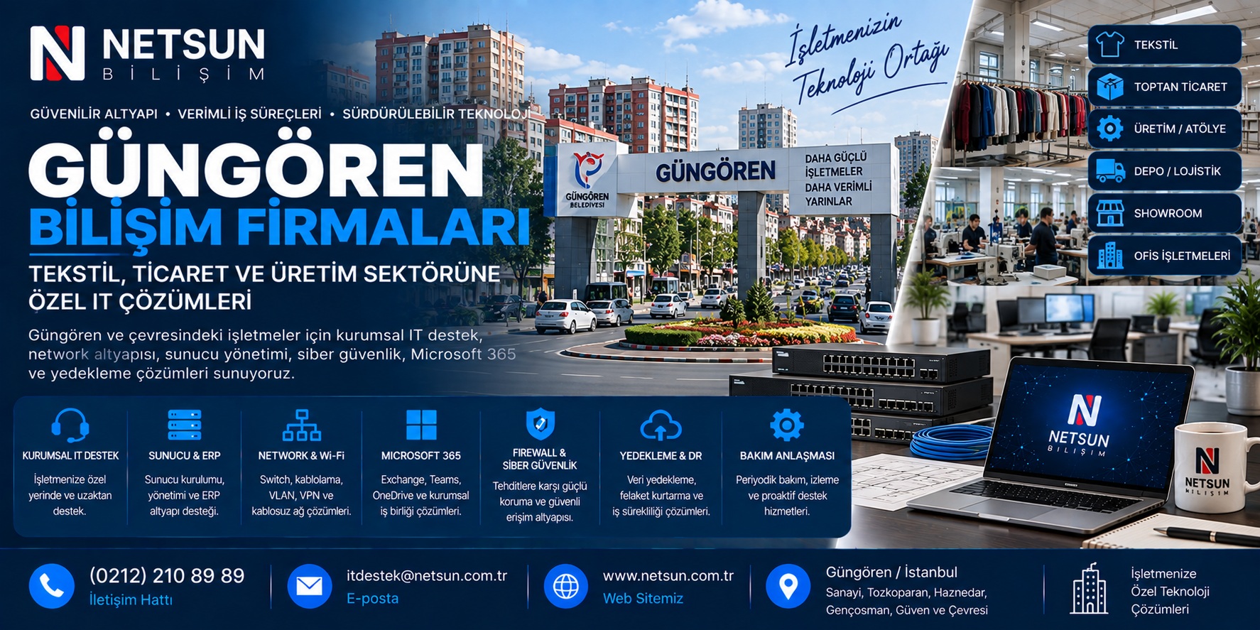 Güngören bilişim firmaları, tekstil ve KOBİ kurumsal IT destek çözümleri - NETSUN Bilişim
