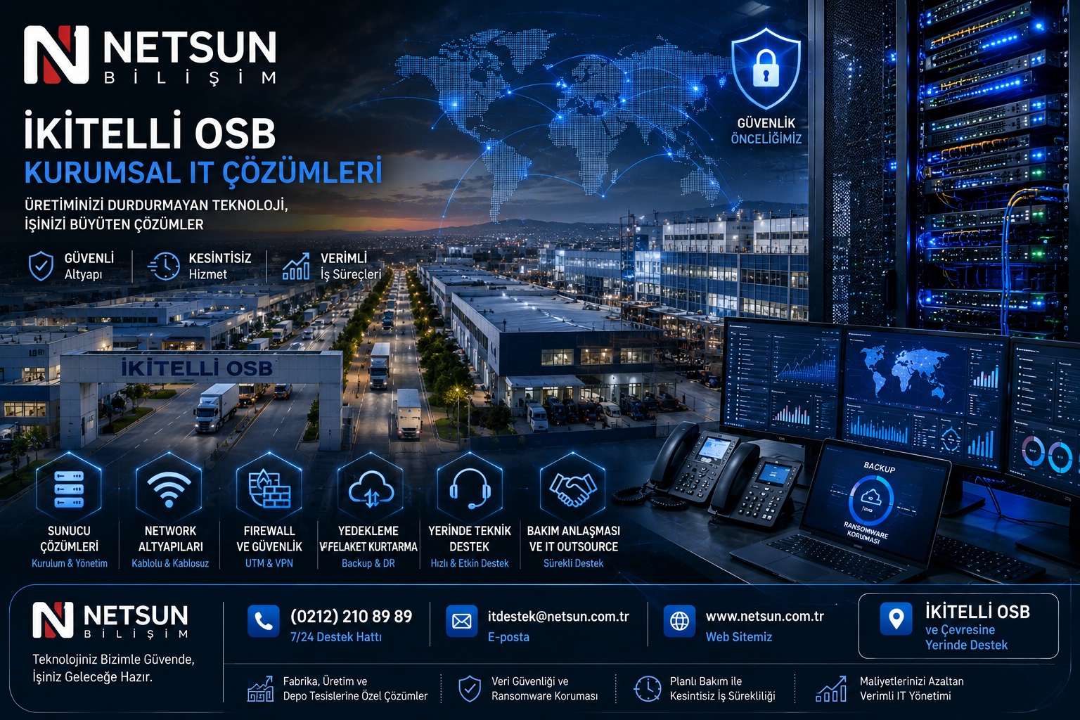 İkitelli OSB bilişim firmaları, fabrika network ve server hizmetleri - Netsun Bilişim