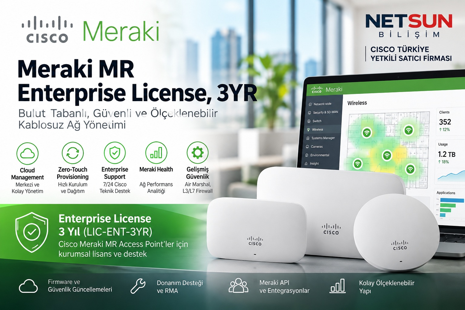 Meraki MR Enterprise License 3YR LIC-ENT-3YR Cisco Meraki MR Enterprise License 3YR LIC-ENT-3YR - NETSUN Bilişim
