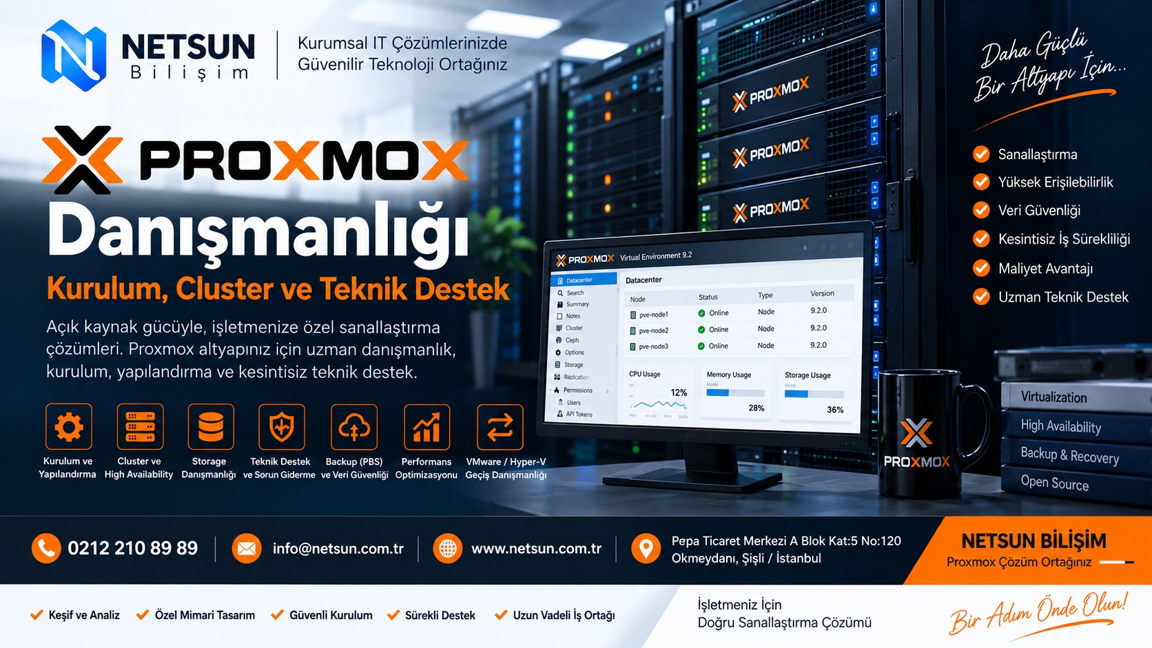 Proxmox danışmanlığı kurulum cluster ve teknik destek hizmetleri
