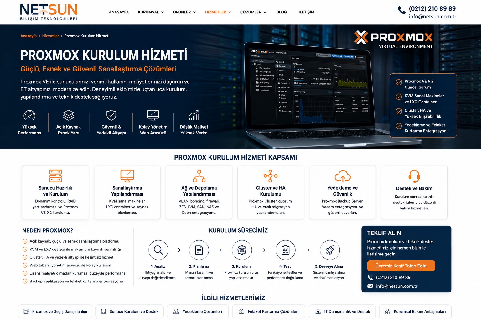 Proxmox Kurulum Hizmeti - Proxmox VE Cluster, HA, ZFS, Ceph ve Sanallaştırma - Netsun Bilişim